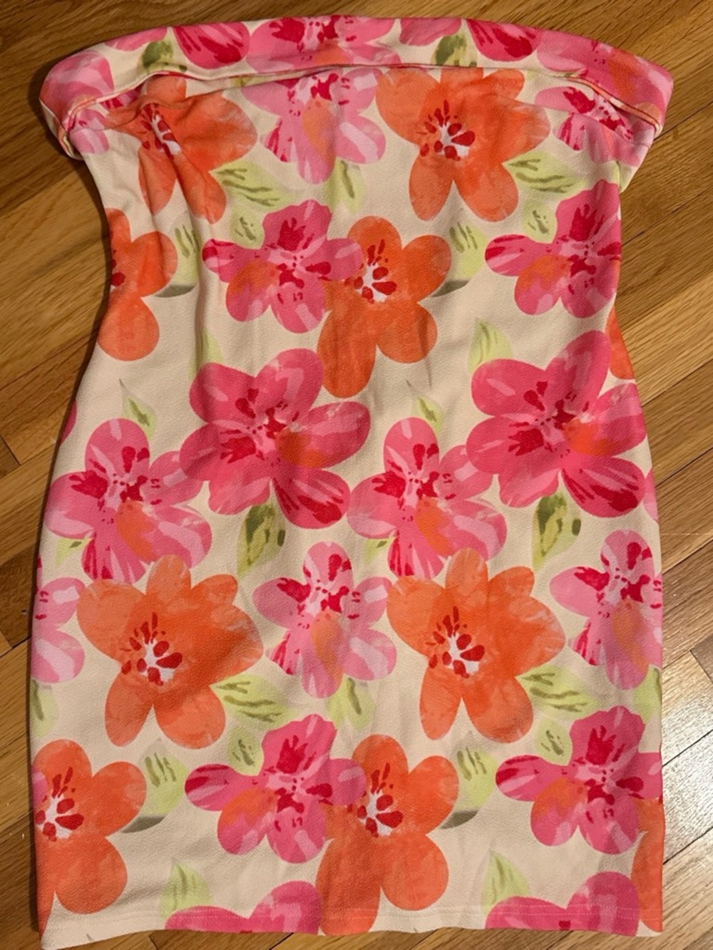 SHEIN Strapless Floral Sheath Dress in Pink, Orange & Cream
